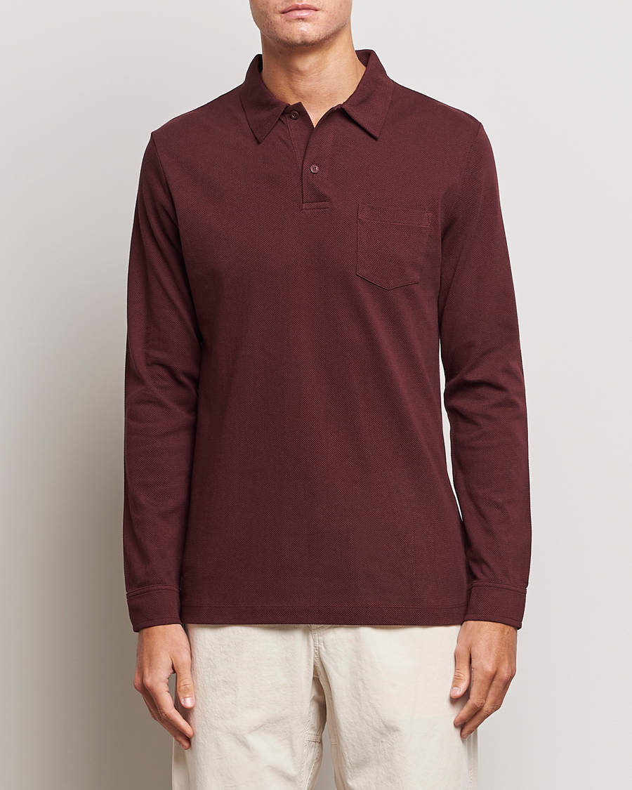 Herren |  | Sunspel | Long Sleeve Riviera Polo Shirt Maroon