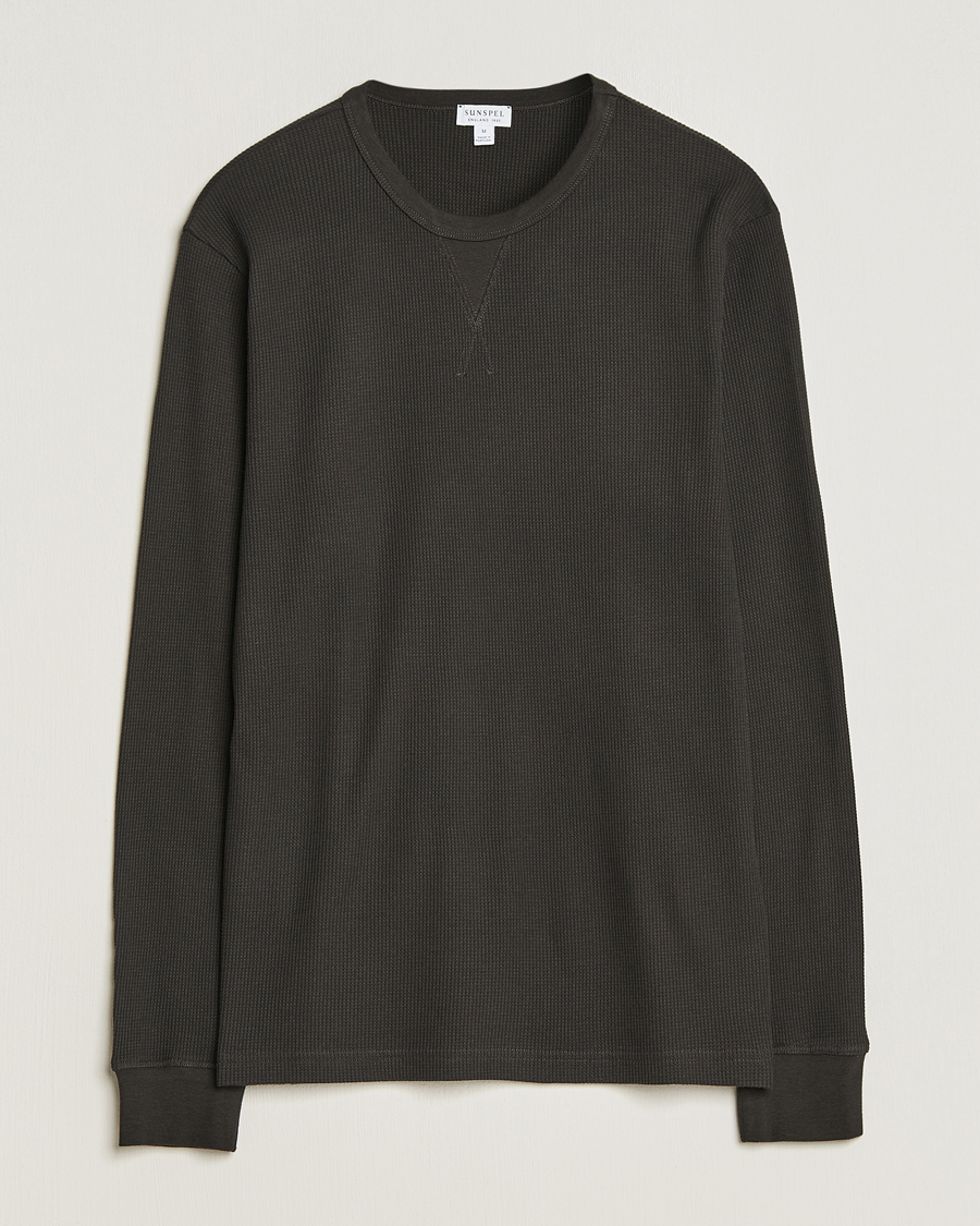 Herren | T-Shirts | Sunspel | Long Sleeve Waffle T-Shirt Coffee