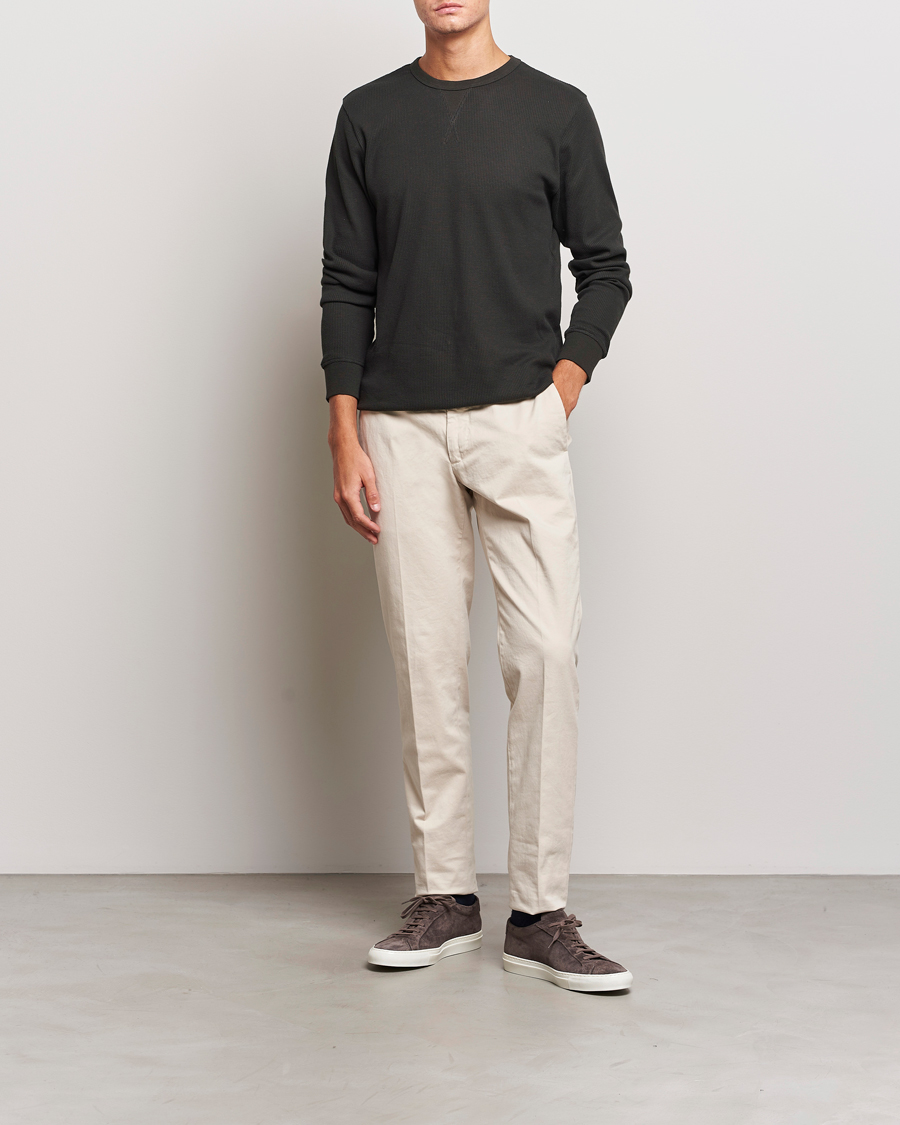 Herren | T-Shirts | Sunspel | Long Sleeve Waffle T-Shirt Coffee