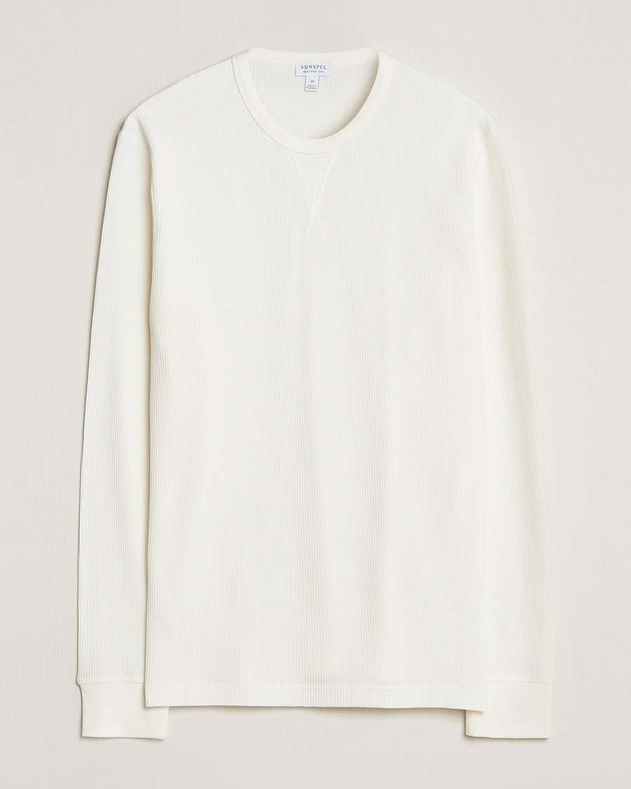 Herren | T-Shirts | Sunspel | Long Sleeve Waffle T-Shirt Ecru