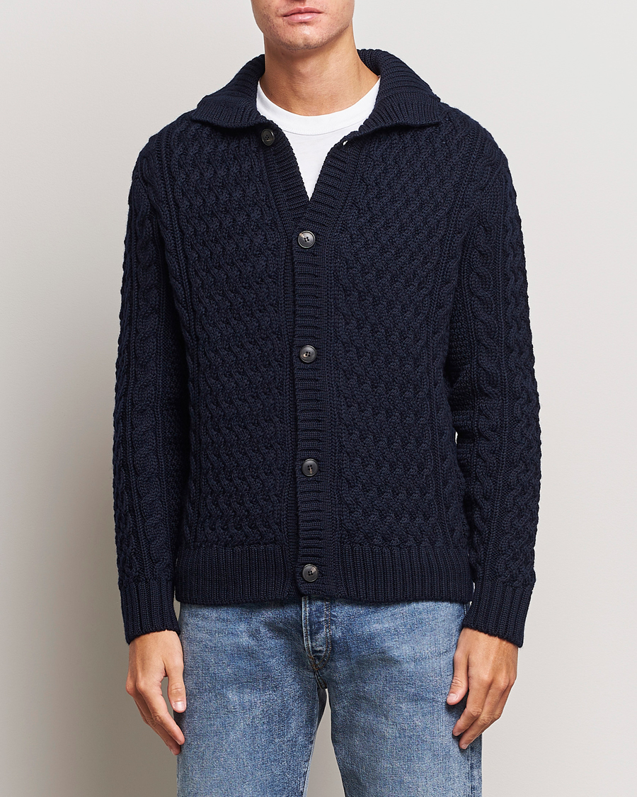 Herren |  | Sunspel | Cable Knit Jacket Navy
