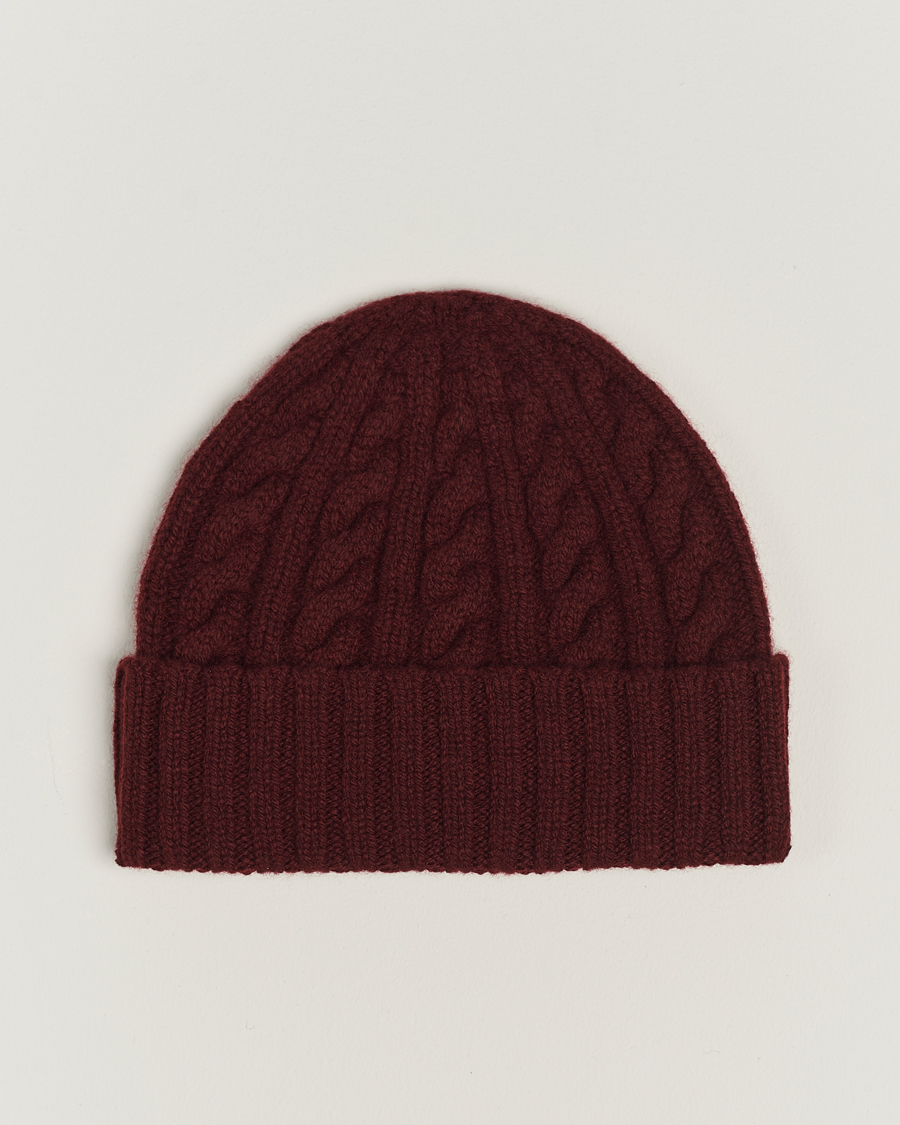 Herren | Sunspel Lambswool Cable Hat Maroon | Sunspel | Lambswool Cable Hat Maroon