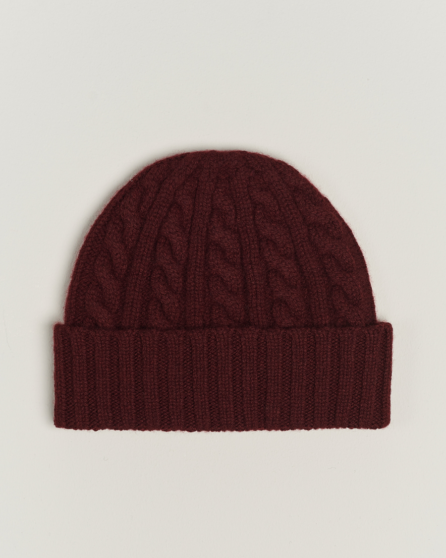Herren | Sunspel Lambswool Cable Hat Maroon | Sunspel | Lambswool Cable Hat Maroon