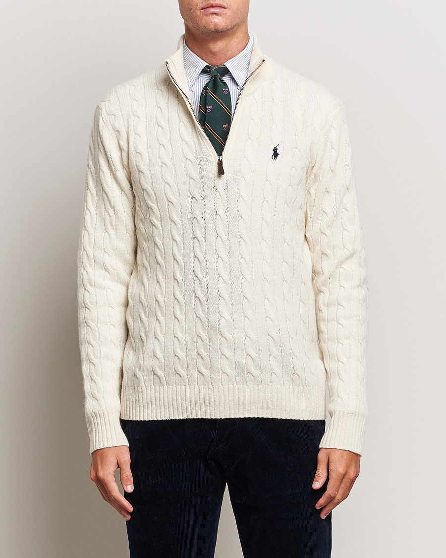 Herren | Pullover | Polo Ralph Lauren | Wool/Cashmere Cable Half Zip Andover Cream