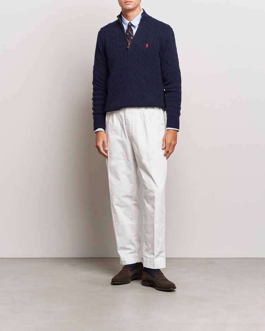 Herren | Pullover | Polo Ralph Lauren | Wool/Cashmere Cable Half Zip Hunter Navy