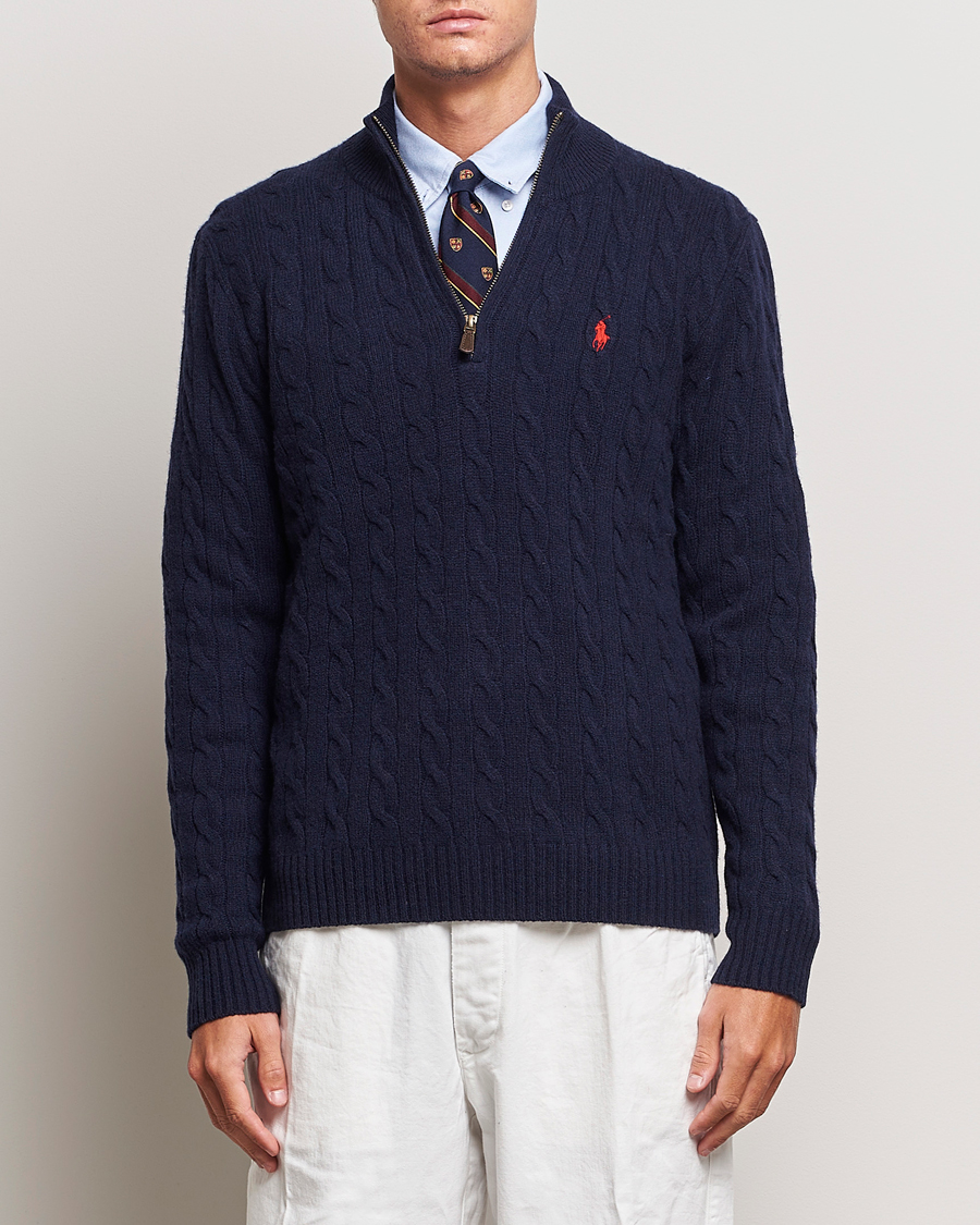 Herren | Pullover | Polo Ralph Lauren | Wool/Cashmere Cable Half Zip Hunter Navy