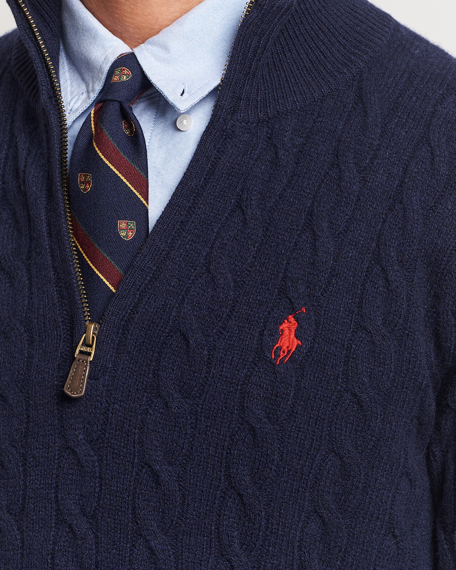 Herren | Pullover | Polo Ralph Lauren | Wool/Cashmere Cable Half Zip Hunter Navy