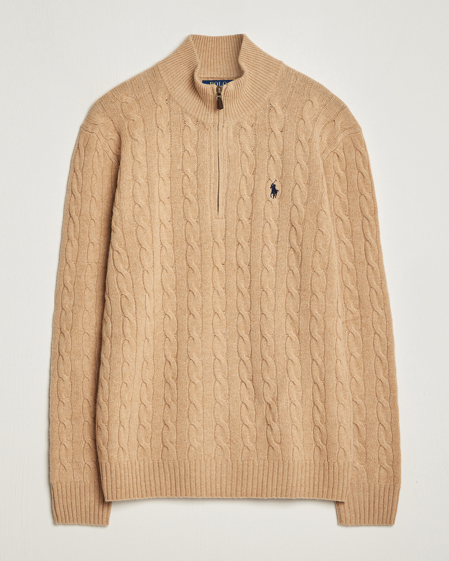 Herren | Pullover | Polo Ralph Lauren | Wool/Cashmere Cable Half Zip Camel Melange