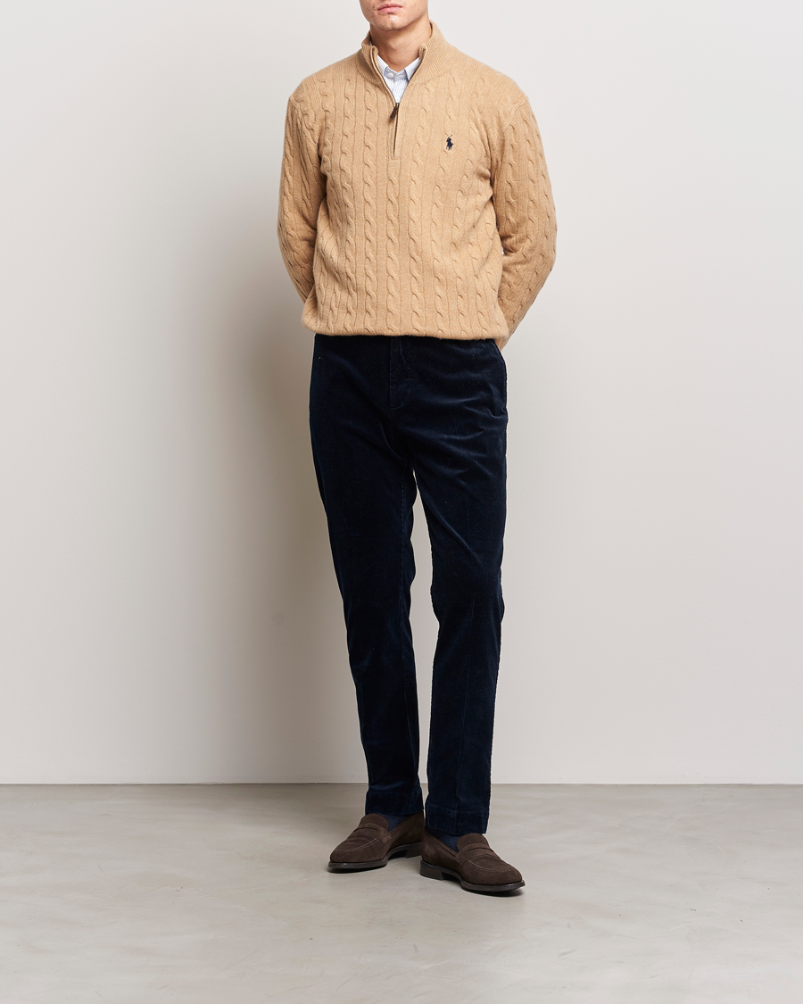 Herren | Pullover | Polo Ralph Lauren | Wool/Cashmere Cable Half Zip Camel Melange