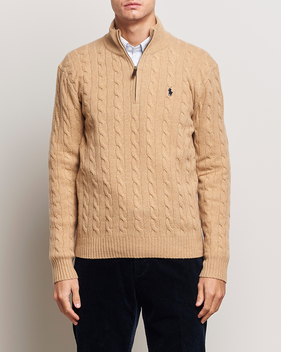 Herren |  | Polo Ralph Lauren | Wool/Cashmere Cable Half Zip Camel Melange