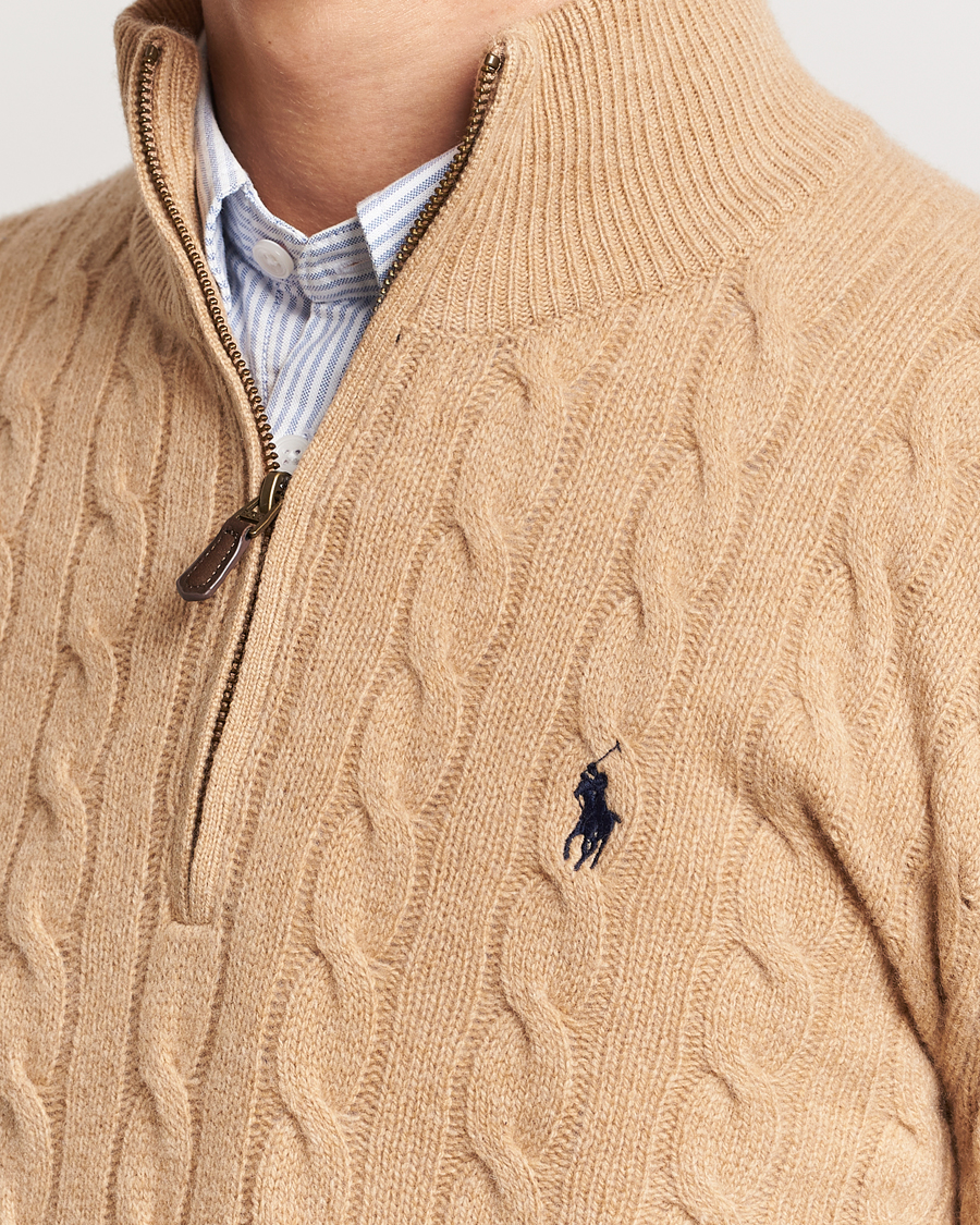 Herren | Pullover | Polo Ralph Lauren | Wool/Cashmere Cable Half Zip Camel Melange