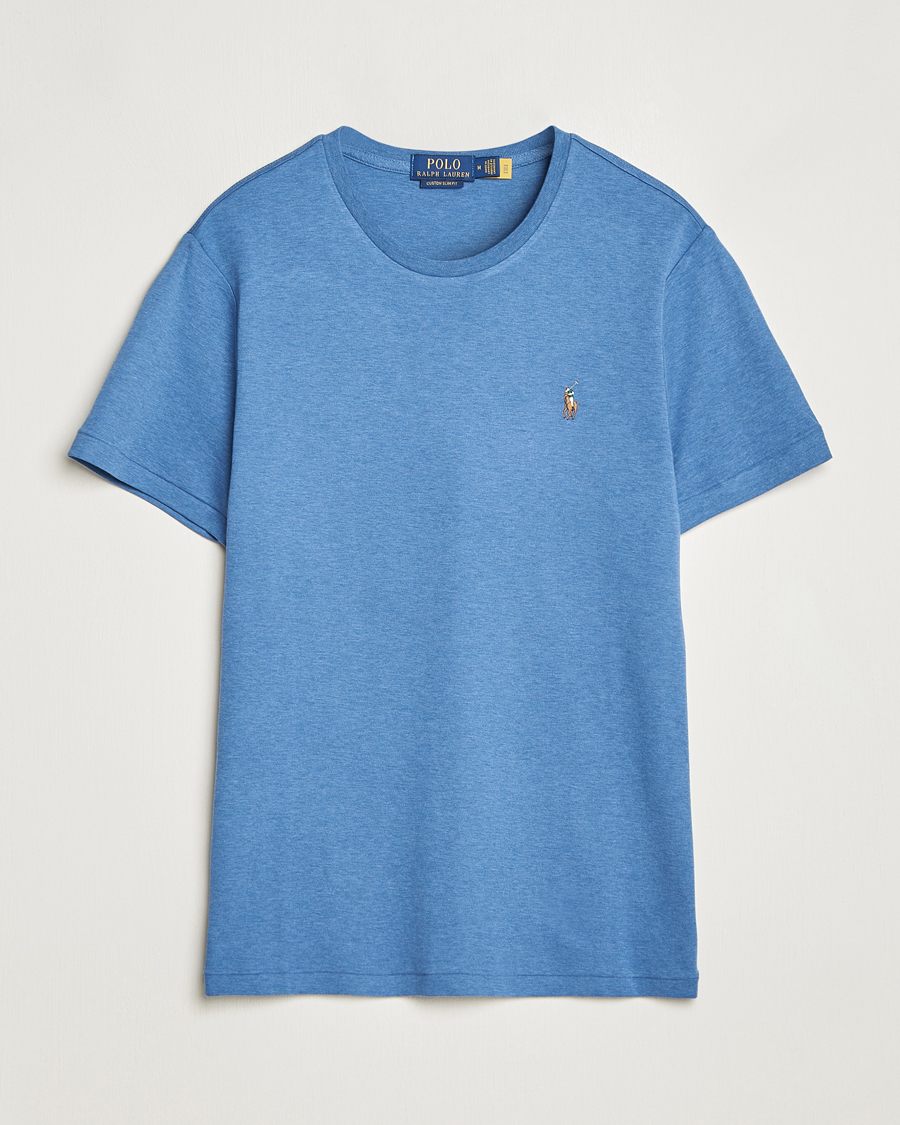 Herren | T-Shirts | Polo Ralph Lauren | Luxury Pima Cotton Crew Neck T-Shirt Fog Blue Heather