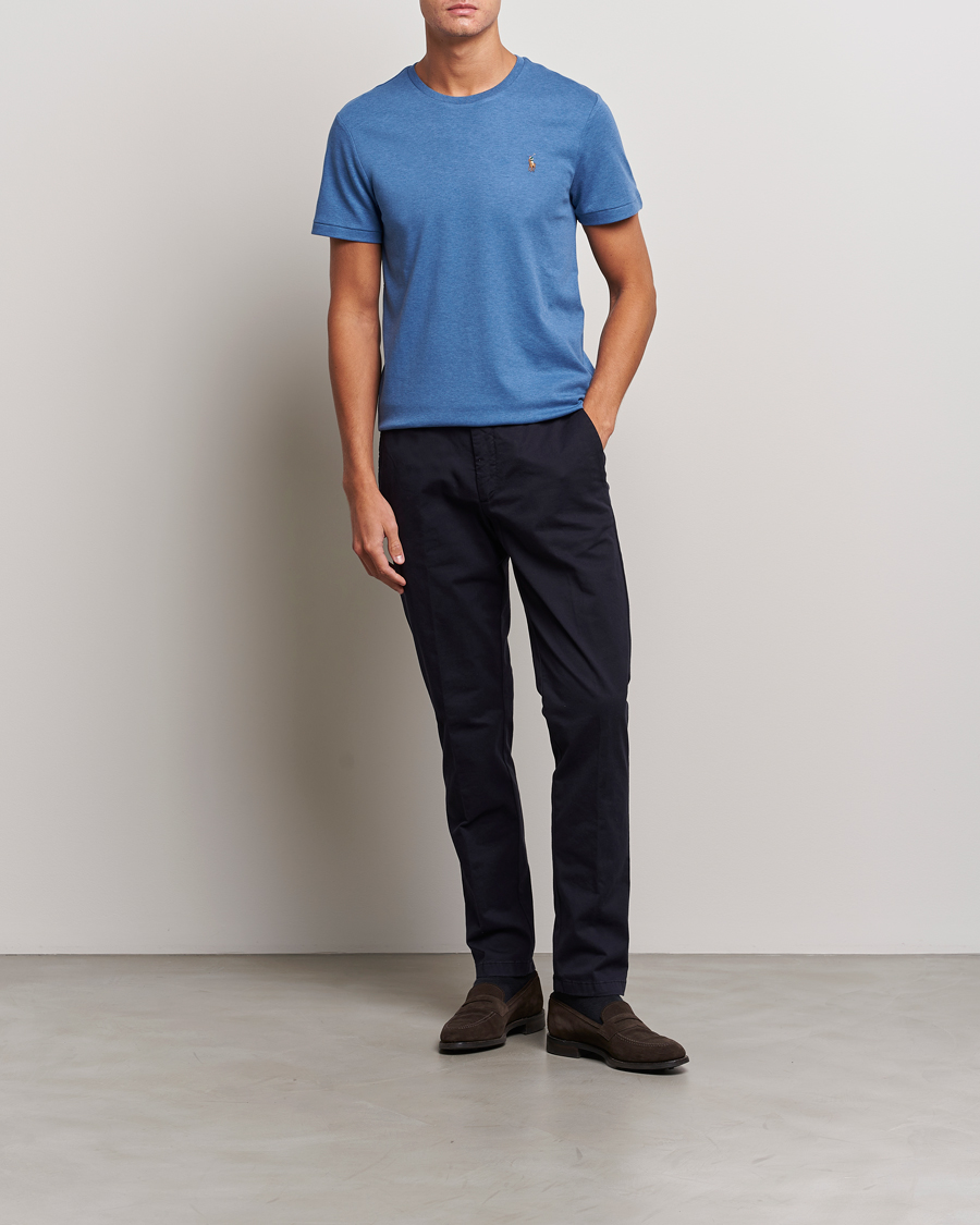 Herren | T-Shirts | Polo Ralph Lauren | Luxury Pima Cotton Crew Neck T-Shirt Fog Blue Heather
