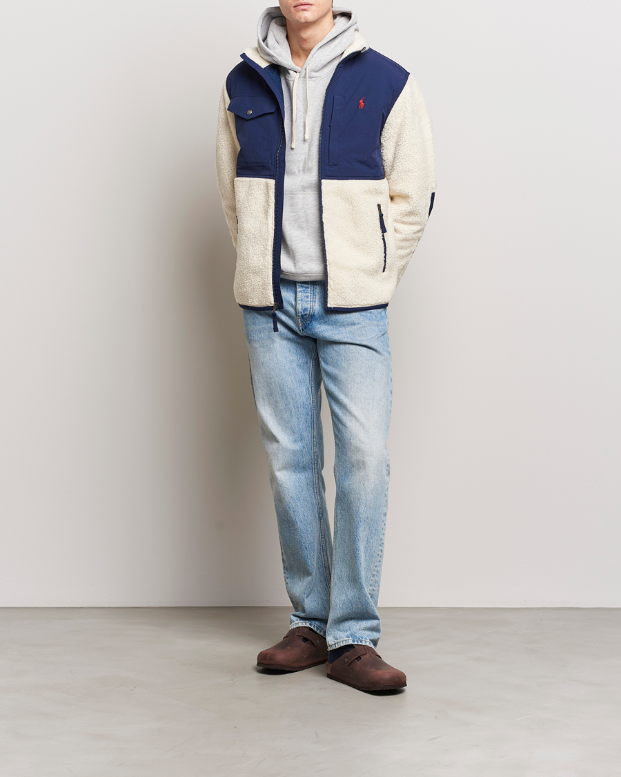 Herren | Pullover | Polo Ralph Lauren | Bonded Sherpa Full Zip Sweater Cream/Newport Navy