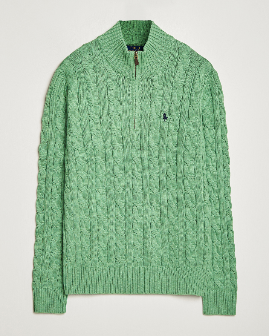 Herren | Preppy Authentic | Polo Ralph Lauren | Cotton Cable Half Zip Sweater Field Green Heather