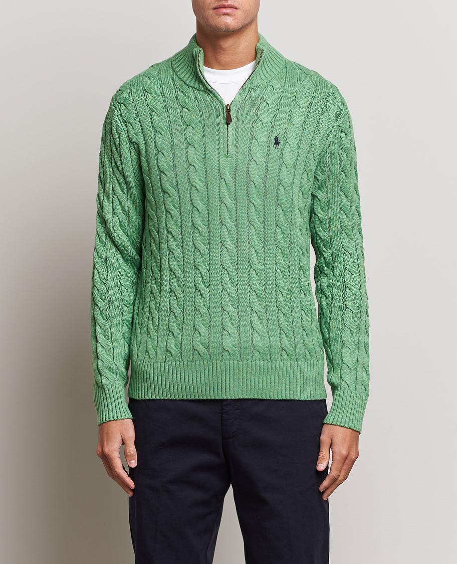 Herren | Pullover | Polo Ralph Lauren | Cotton Cable Half Zip Sweater Field Green Heather