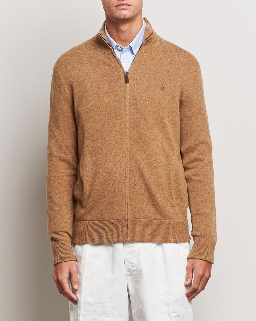 Herren |  | Polo Ralph Lauren | Merino Knitted Full Zip Sweater Latte Brown Heather