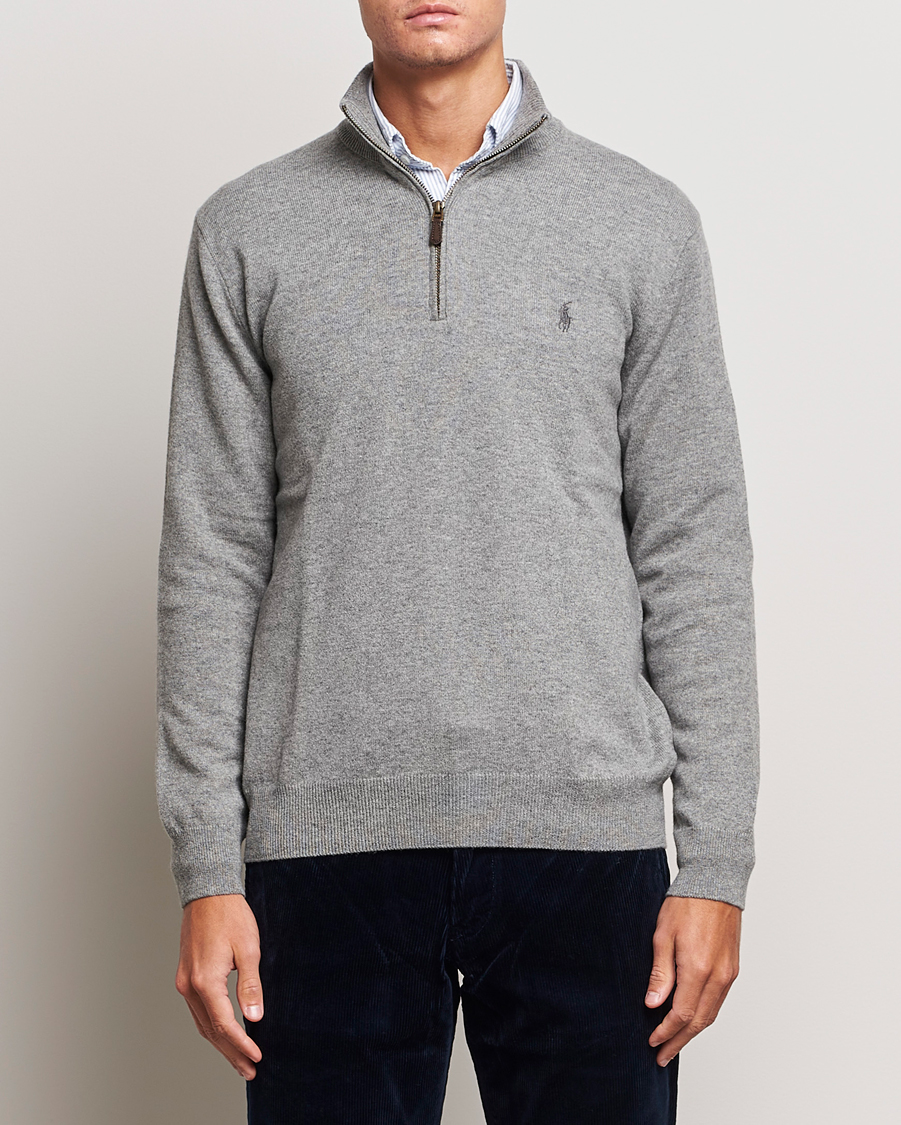 Herren |  | Polo Ralph Lauren | Merino Knitted Half Zip Sweater Fawn Grey Heather