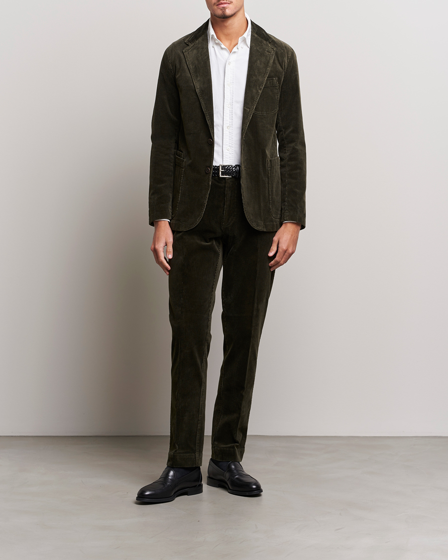 Herren | Hosen | Polo Ralph Lauren | Corduroy Pleated Trousers Oil Cloth Green