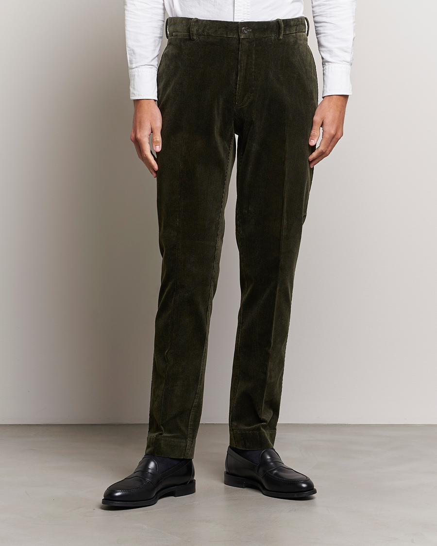 Herren | Hosen | Polo Ralph Lauren | Corduroy Pleated Trousers Oil Cloth Green
