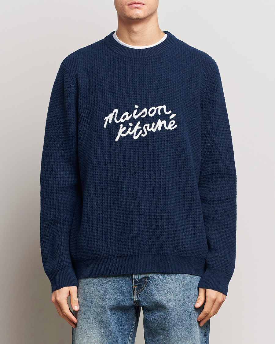 Herren |  | Maison Kitsuné | Handwriting Wool Crew Neck Sweater Ink Blue