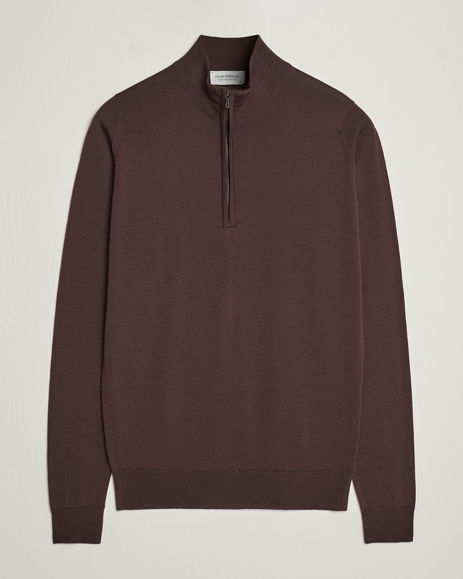Herren | Pullover | John Smedley | Barrow Extra Fine Merino Half Zip Truffle Brown