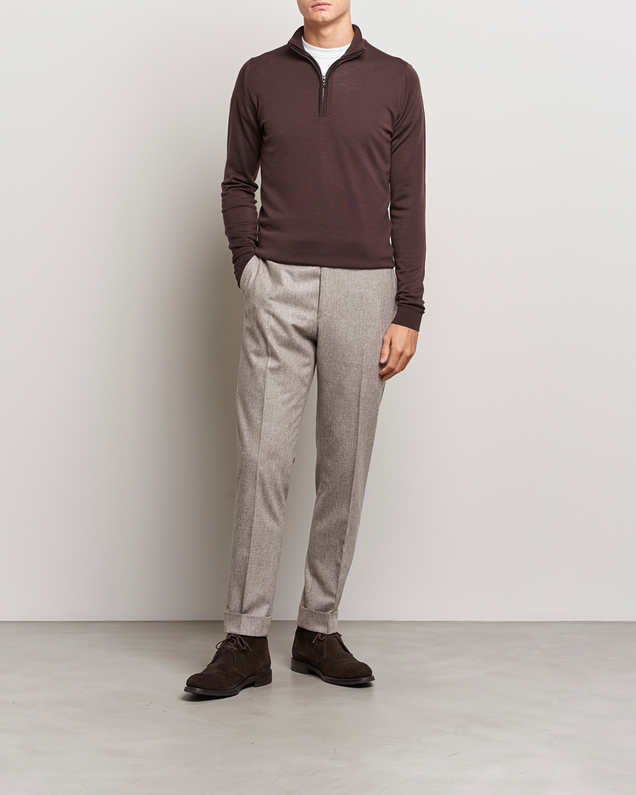 Herren | Pullover | John Smedley | Barrow Extra Fine Merino Half Zip Truffle Brown