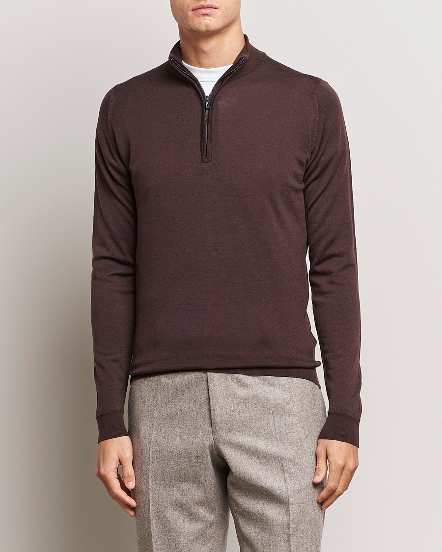 Herren |  | John Smedley | Barrow Extra Fine Merino Half Zip Truffle Brown