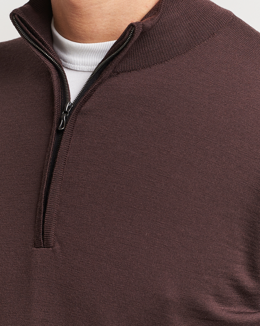 Herren | Pullover | John Smedley | Barrow Extra Fine Merino Half Zip Truffle Brown