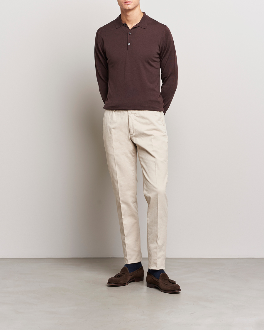 Herren | Pullover | John Smedley | Belper Extra Fine Merino Polo Pullover Truffle Brown