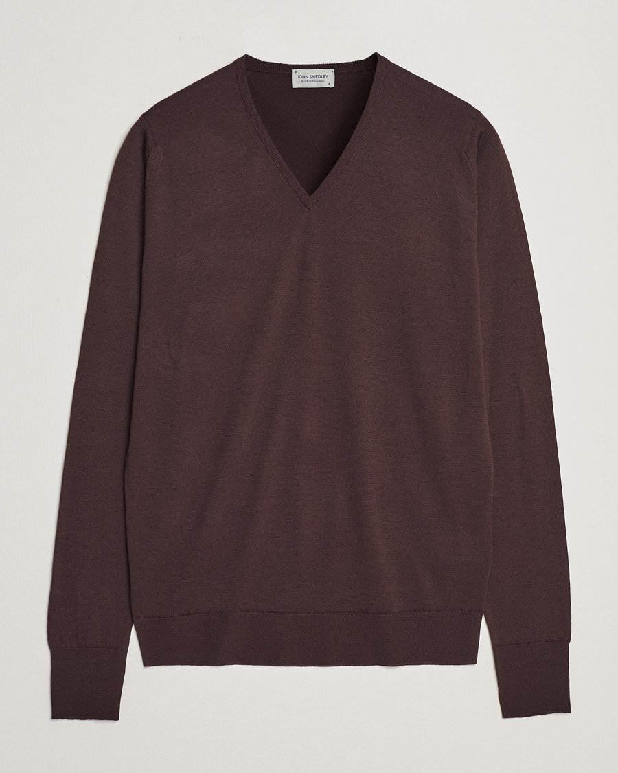 Herren | Pullover | John Smedley | Bobby Extra Fine Merino V-Neck Pullover Truffle Brown
