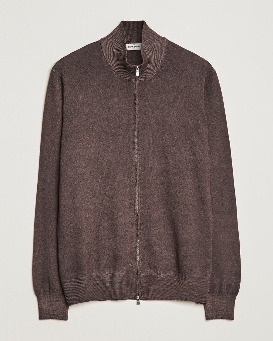 Herren | Pullover | Gran Sasso | Vintage Merino Fashion Fit Full Zip Brown
