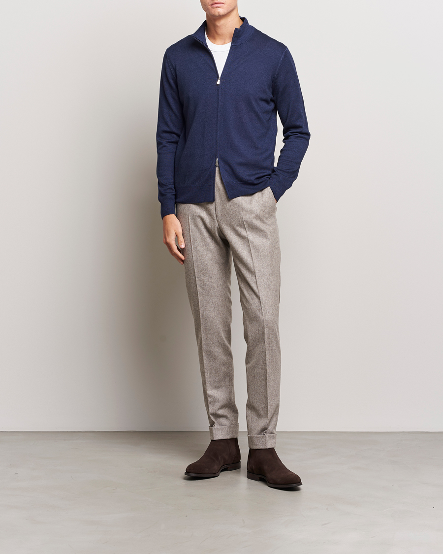 Herren | Pullover | Gran Sasso | Vintage Merino Fashion Fit Full Zip Navy