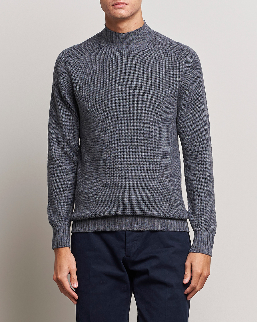 Herren | Pullover | Gran Sasso | Rainwool Mock Neck Grey Melange