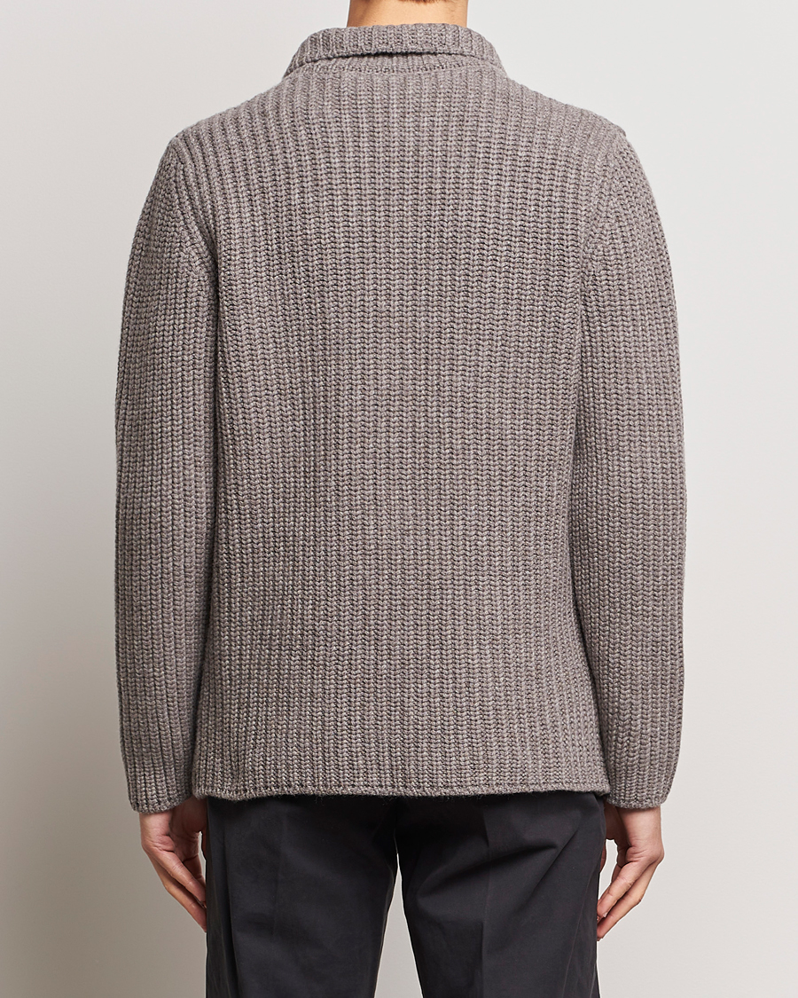 Herren | Pullover | Gran Sasso | Heavy Wool Knitted Blazer Cardigan Taupe Melange