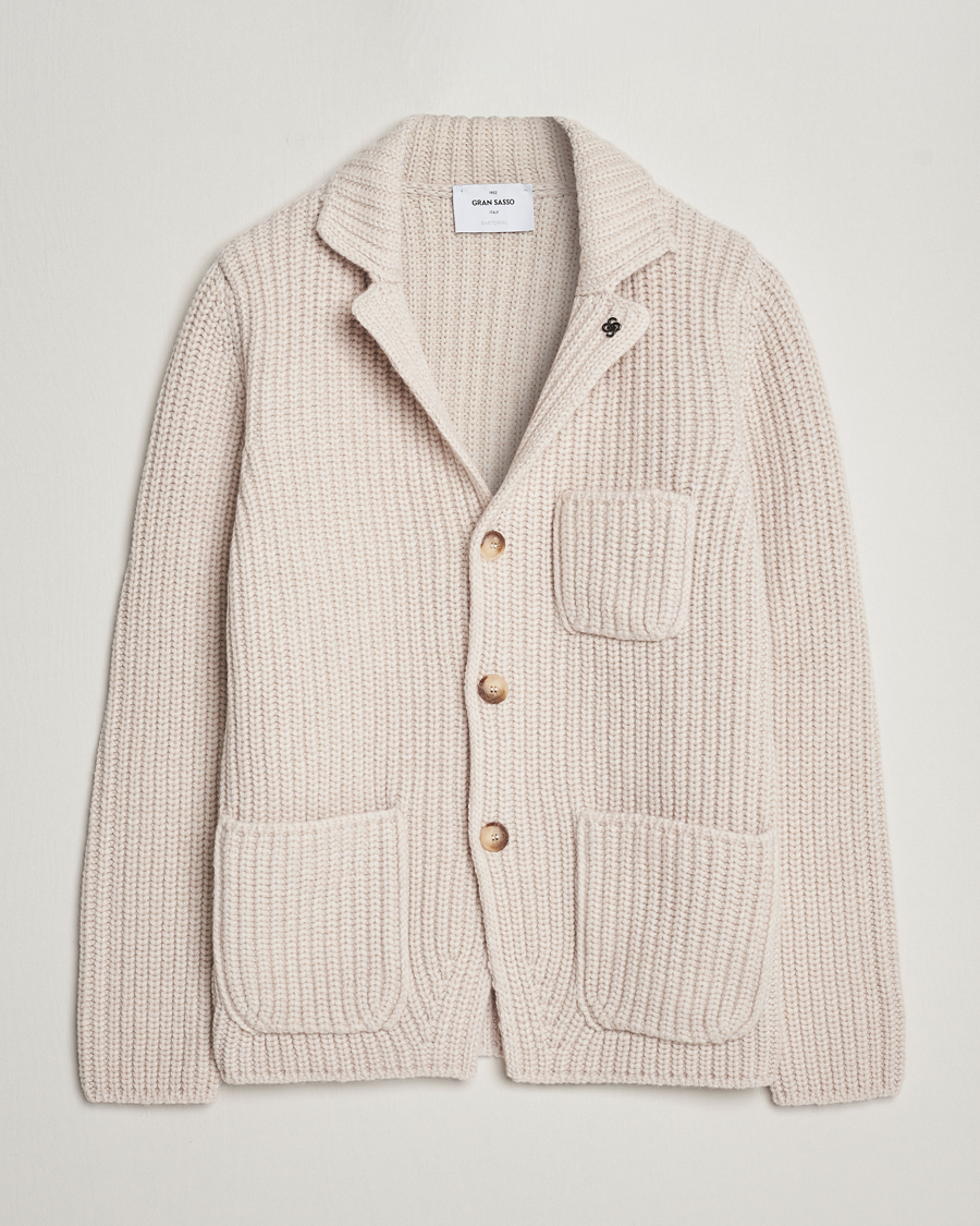 Herren |  | Gran Sasso | Heavy Wool Knitted Blazer Cardigan Off White
