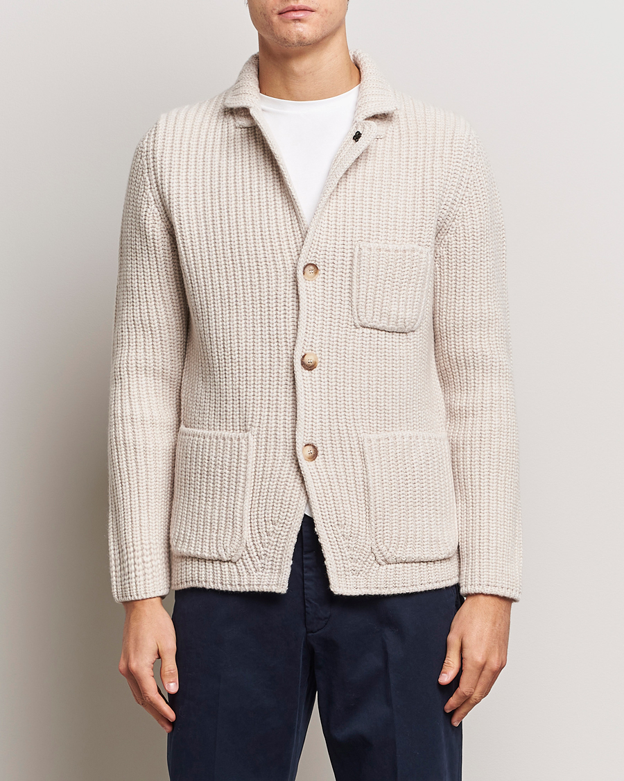 Herren |  | Gran Sasso | Heavy Wool Knitted Blazer Cardigan Off White