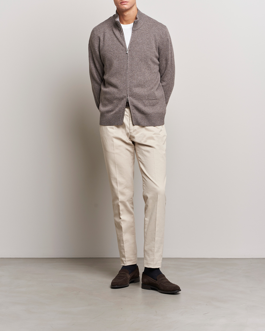 Herren | Pullover | Gran Sasso | Wool/Cashmere Full Zip Light Brown Melange