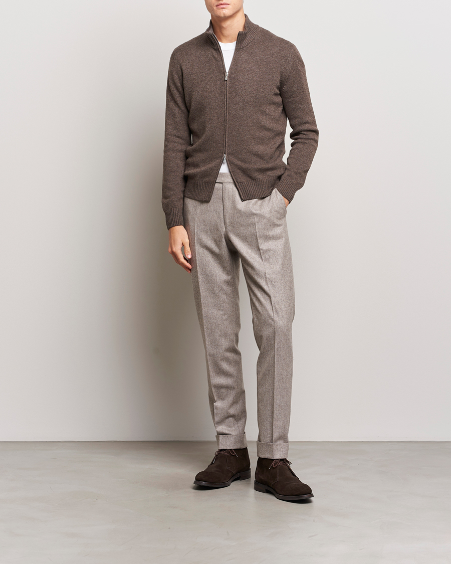 Herren | Pullover | Gran Sasso | Wool/Cashmere Full Zip Brown Melange