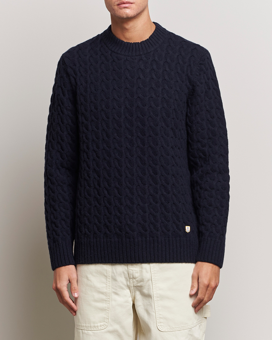 Men | Knitted Jumpers | Armor-lux | Pull RDC Wool Structured Knitted Sweater Navy