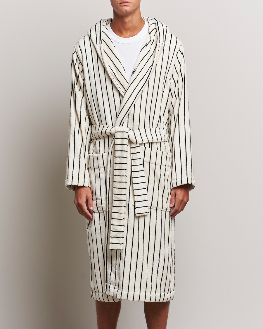 Herren | Schlafanzüge & Bademäntel | Tekla | Organic Terry Hooded Bathrobe Racing Green Stripes