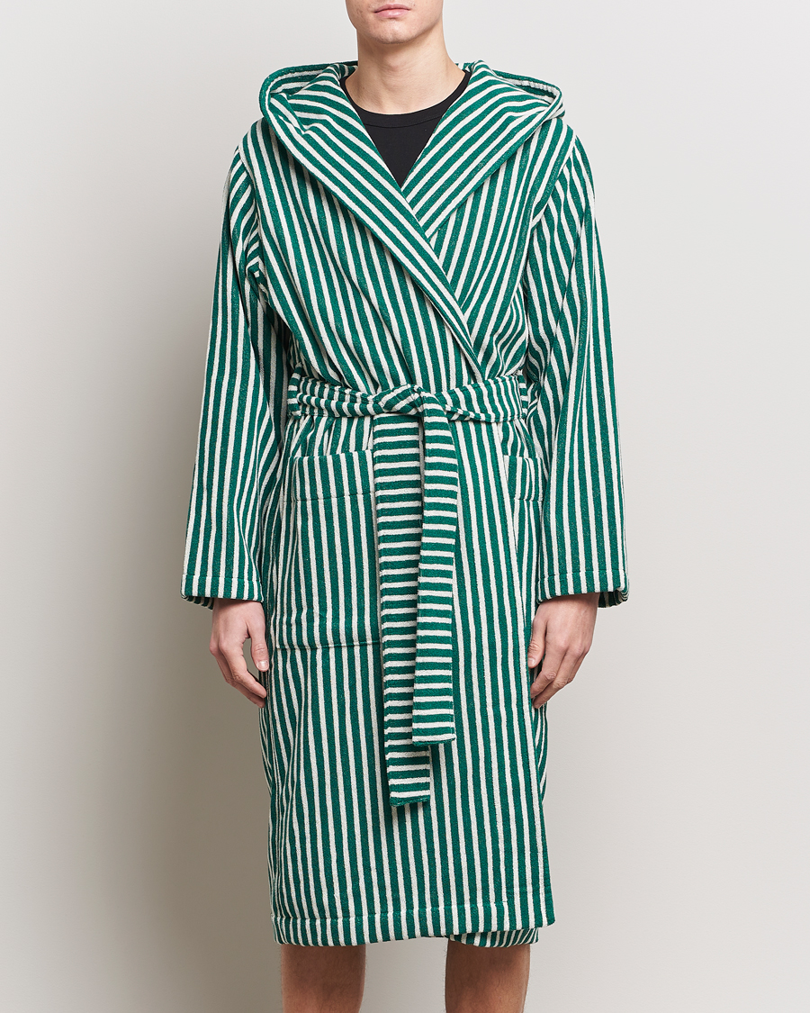 Herren | Freizeitkleidung | Tekla | Organic Terry Hooded Bathrobe Teal Green Stripes