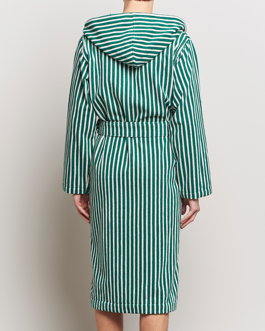 Herren | Schlafanzüge & Bademäntel | Tekla | Organic Terry Hooded Bathrobe Teal Green Stripes