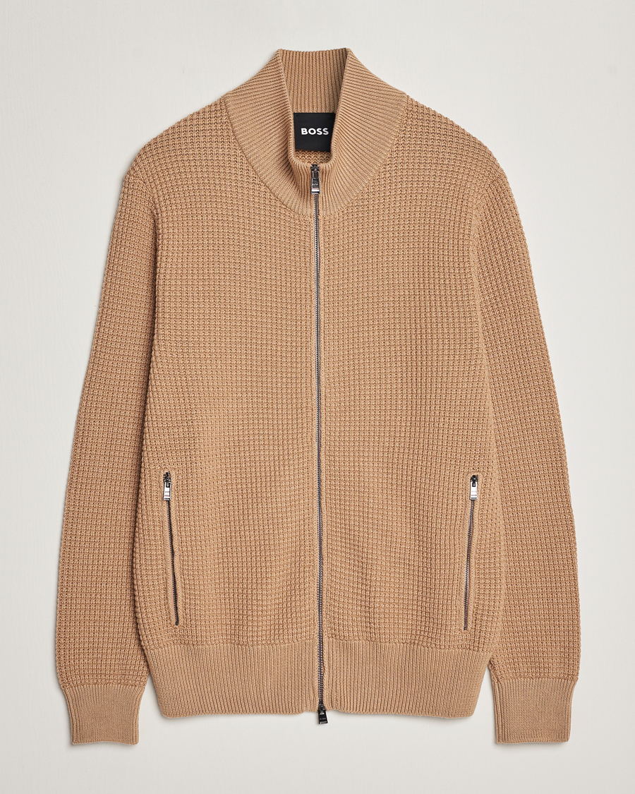 Herren | Pullover | BOSS BLACK | Mabeo Heavy Knitted Full Zip Medium Beige