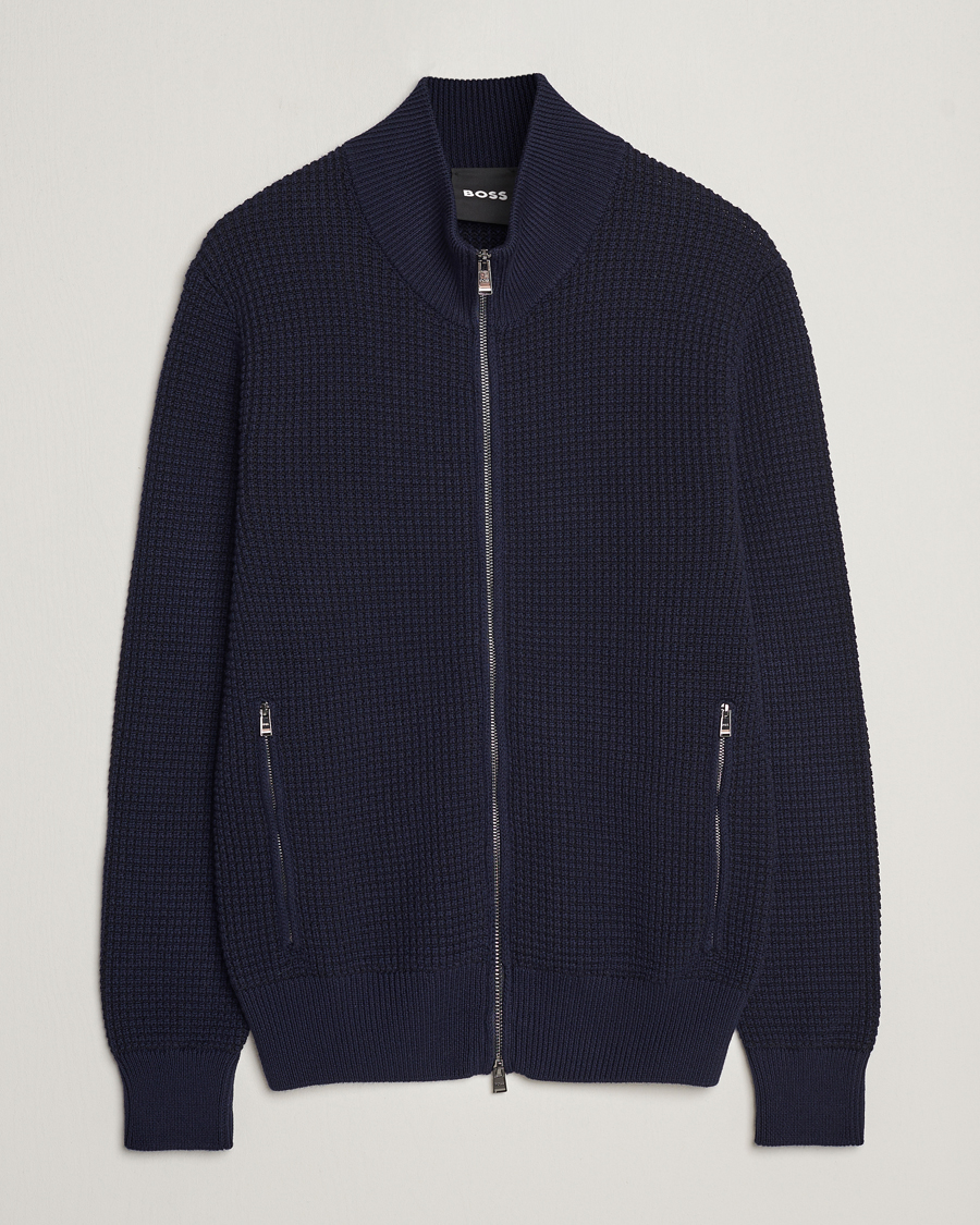 Herren | Pullover | BOSS BLACK | Mabeo Heavy Knitted Full Zip Dark Blue