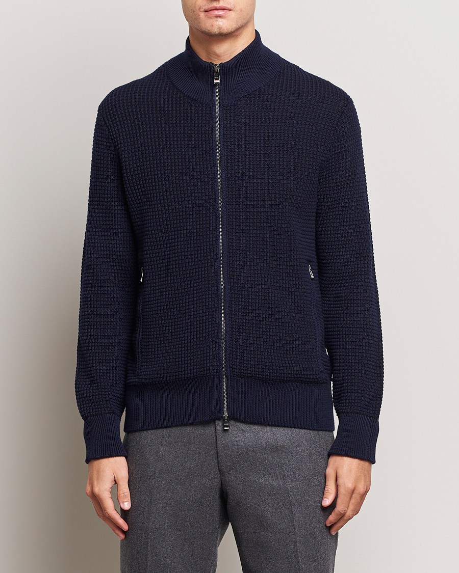 Herren | Pullover | BOSS BLACK | Mabeo Heavy Knitted Full Zip Dark Blue
