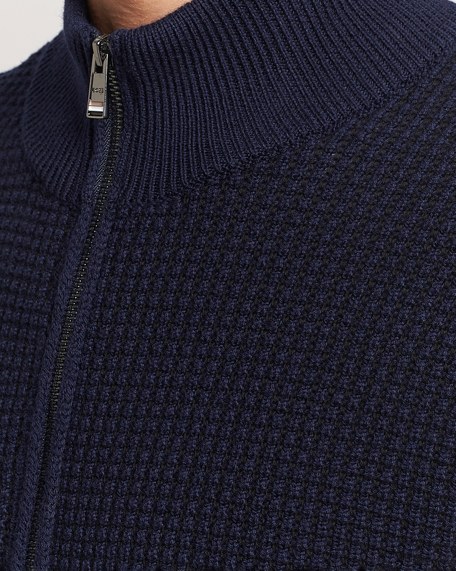 Herren | Pullover | BOSS BLACK | Mabeo Heavy Knitted Full Zip Dark Blue