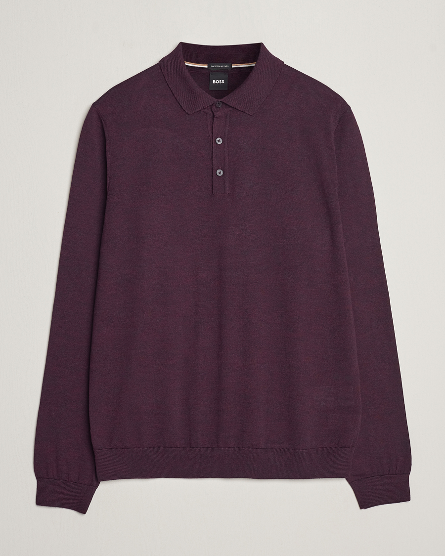 Herren | Pullover | BOSS BLACK | Lancione Merino Knitted Polo Dark Red