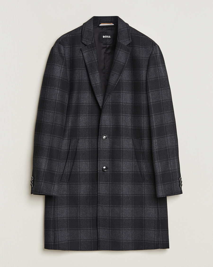 Herren |  | BOSS BLACK | Hyde Wool Checked Coat Black/Grey