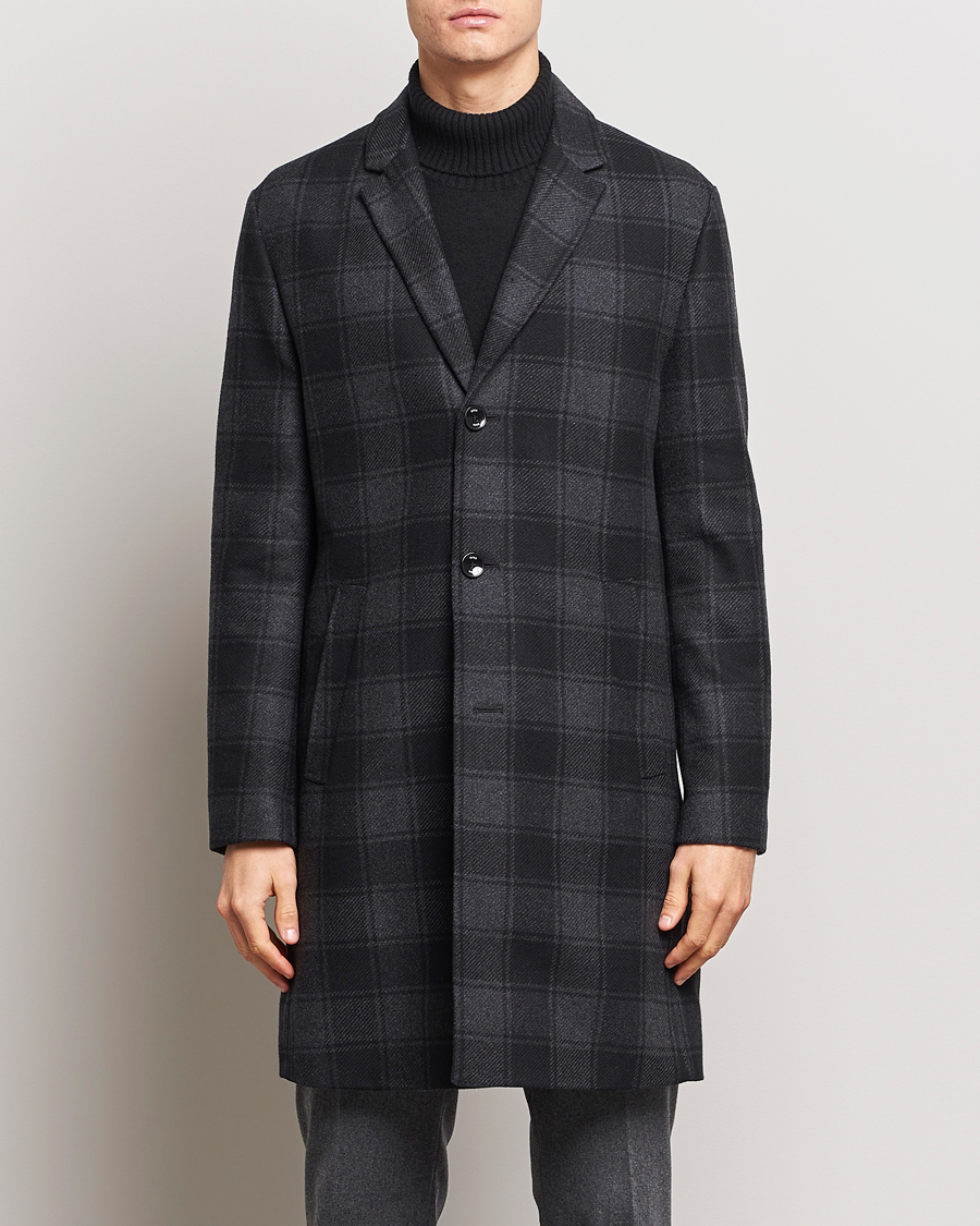 Herren |  | BOSS BLACK | Hyde Wool Checked Coat Black/Grey